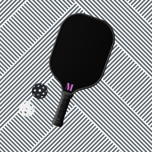Paarse Orchidee Funk en Zwart Modern Monogram Pickleball Paddle