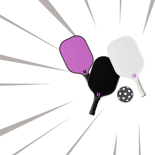 Paarse Orchidee Funk en Zwart Modern Monogram Pickleball Paddle