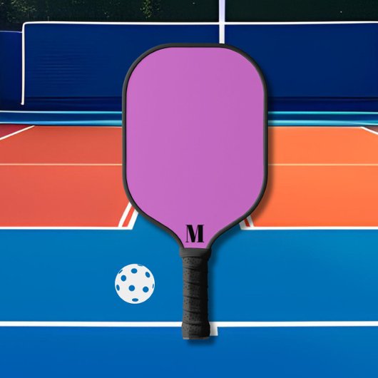 Paarse Orchidee Funk en Zwart Modern Monogram Pickleball Paddle