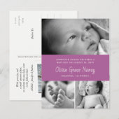 Paarse Orchidee Geboorteaankondiging Baby Foto Aankondigingskaart (Voorkant / Achterkant)