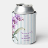 Paarse Orchidee Groene Strepen Bloemen 30e Verjaar Blikjeskoeler (Blikje Voorkant)