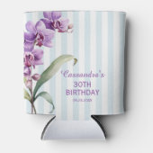 Paarse Orchidee Groene Strepen Bloemen 30e Verjaar Blikjeskoeler (Voorkant)