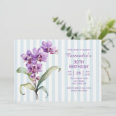 Paarse Orchidee Groene Strepen Bloemen 30e Verjaar Kaart (Staand voorkant)