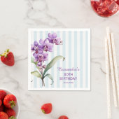 Paarse Orchidee Groene Strepen Bloemen 30e Verjaar Servet (Insitu)
