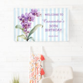 Paarse Orchidee Groene Strepen Bloemen 30e Verjaar Spandoek (Insitu)