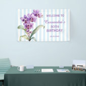 Paarse Orchidee Groene Strepen Bloemen 30e Verjaar Spandoek (Beurs)