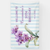 Paarse Orchidee Groene Strepen Bloemen 30e Verjaar Spandoek (Verticaal)
