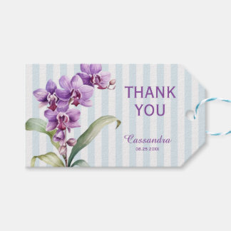 Paarse orchidee groene strepen bloemig dank u cadeaulabel