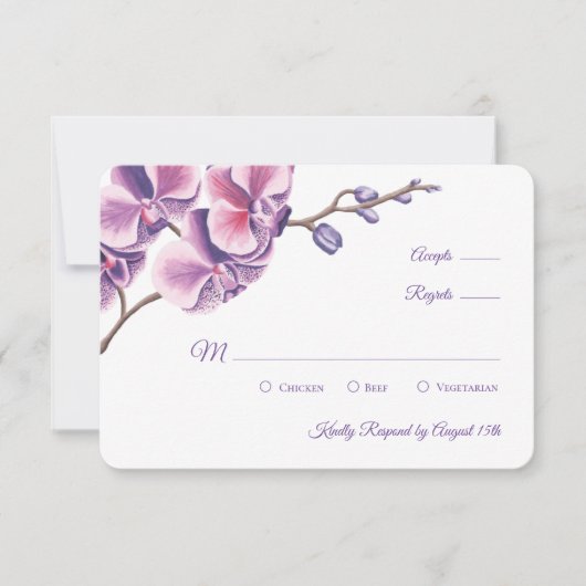 Paarse Orchidee Huwelijk RSVP Kaartje (Voorkant)