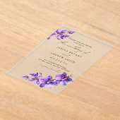 Paarse Orchidee in wit script bruiloft Acryl Uitnodigingen (Laagn)