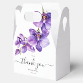 Paarse Orchidee in wit script bruiloft Favor Box Bedankdoosjes (Geopend)