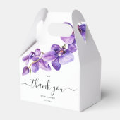 Paarse Orchidee in wit script bruiloft Favor Box Bedankdoosjes (Voorkant Zijde)