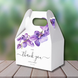 Paarse Orchidee in wit script bruiloft Favor Box Bedankdoosjes