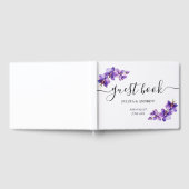 Paarse Orchidee in wit script bruiloft Gastenboek (Volledig)