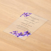 Paarse Orchidee in witte scriptie bruiloft Acryl Uitnodigingen (Laagn)