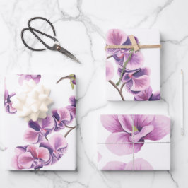 Paarse Orchidee Inpakpapier Set