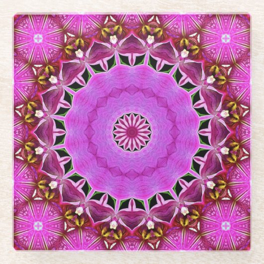 Paarse Orchidee Mandala No 4 Glass Onderzetter (Voorkant)