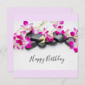 Paarse orchidee met een zwarte verjaardagskaart vo (Voorkant / Achterkant)