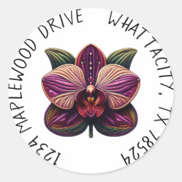 Paarse Orchidee met Retouradres Ronde Sticker