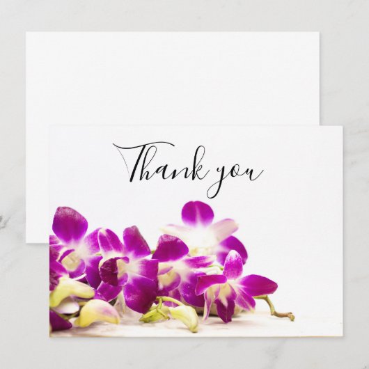 Paarse orchidee met steen op witte achtergrond  bedankkaart (Voorkant / Achterkant)