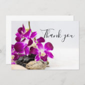 Paarse orchidee met steen op witte achtergrond dan bedankkaart (Voorkant / Achterkant)
