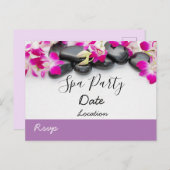 Paarse orchidee met zwarte hot stone spa party briefkaart (Voorkant / Achterkant)
