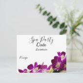 Paarse orchidee met zwarte hot stone spa party briefkaart (Staand voorkant)