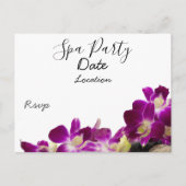 Paarse orchidee met zwarte hot stone spa party briefkaart (Voorkant)