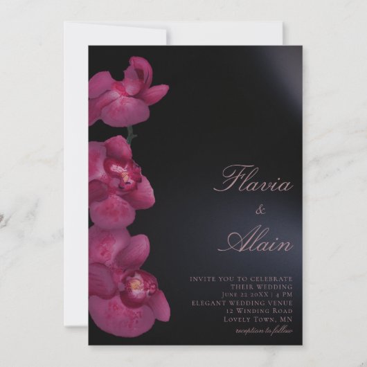 Paarse orchidee Moody Dark Calligraphy Chic Weddin Kaart (Voorkant)