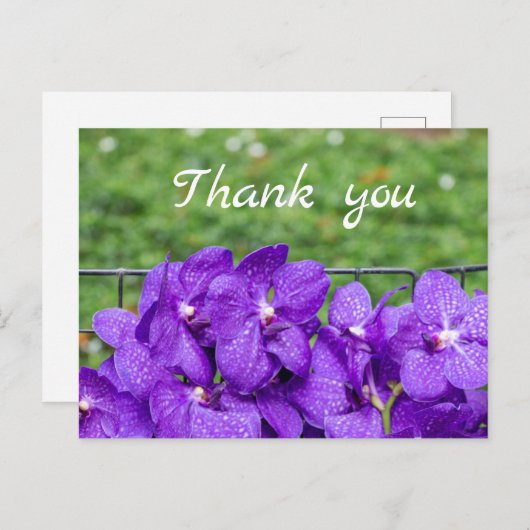 Paarse orchidee op groen gras bedankt briefkaart (Voorkant / Achterkant)