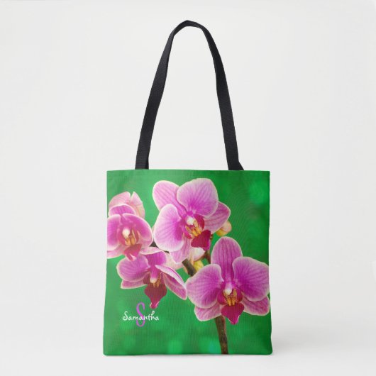 Paarse Orchidee op Groene Tote tas (Voorkant)