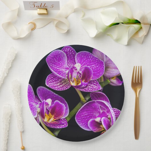 Paarse orchidee papieren bordje (Huwelijk)