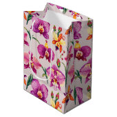  Paarse Orchidee Patroon Medium Cadeauzakje (Voorkant Gekanteld)