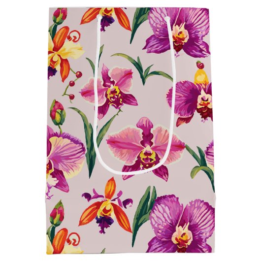  Paarse Orchidee Patroon Medium Cadeauzakje (Achterkant)