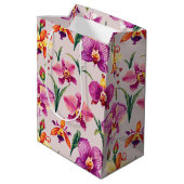  Paarse Orchidee Patroon Medium Cadeauzakje (Achterkant Gekanteld)