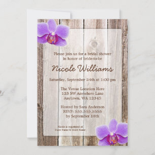 Paarse Orchidee Rustic Barn Wood Vrijgezellenfeest Kaart