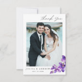 Paarse Orchidee trouwfoto Dank u kaart (Voorkant)