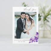 Paarse Orchidee trouwfoto Dank u kaart (Staand voorkant)