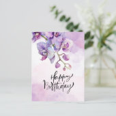 Paarse Orchidee Verjaardag Kaart – Elegante Waterv (Staand voorkant)