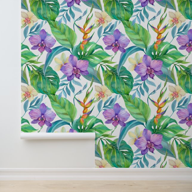 Paarse orchidee waterverf behang (Applicatie)