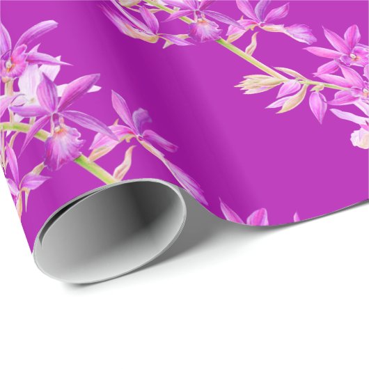 Paarse orchidee waterverf bruiloft cadeaupapier (Rol Hoek)