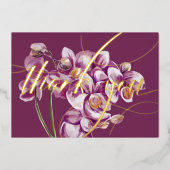 Paarse Orchidee Waterverf Elegant Floral Dank je Folie Feestdagenkaart (Voorkant)