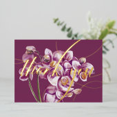 Paarse Orchidee Waterverf Elegante Bloemige Dankje Folie Feestdagenkaart (Staand Voorkant)