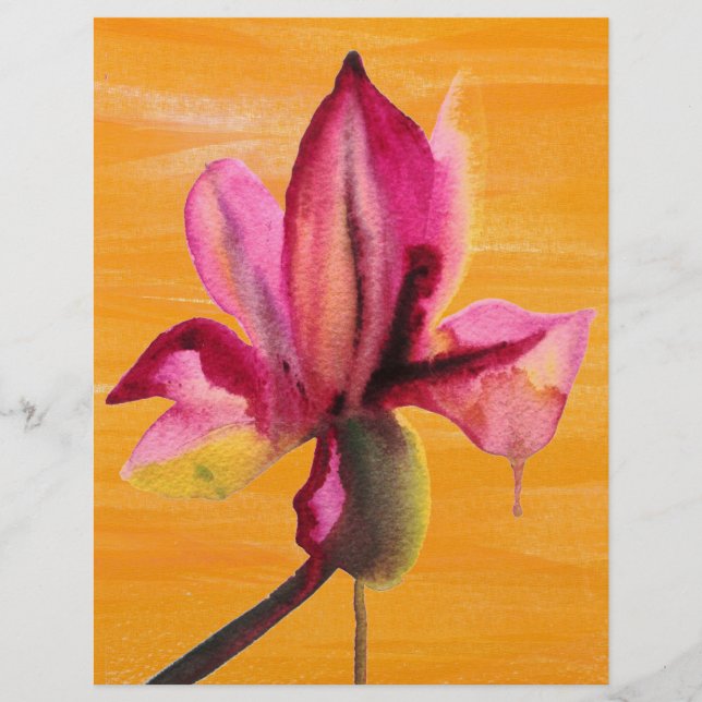 Paarse orchidee waterverf oranje pop (Voorkant)