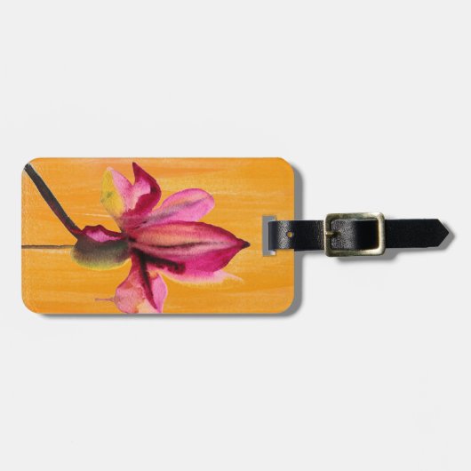 Paarse orchidee waterverf oranje pop bagagelabel (Voorkant horizontaal)