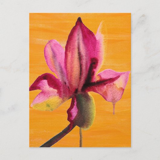 Paarse orchidee waterverf oranje pop briefkaart (Voorkant)
