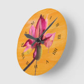 Paarse orchidee waterverf oranje pop ronde klok (Hoek)