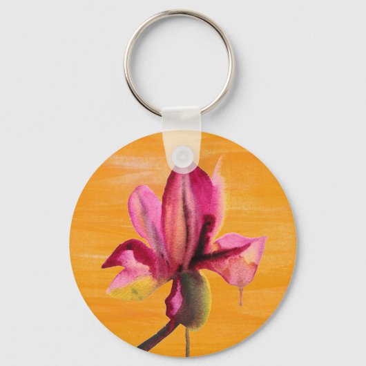 Paarse orchidee waterverf oranje pop sleutelhanger (Voorkant)