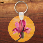 Paarse orchidee waterverf oranje pop sleutelhanger (Voorkant)