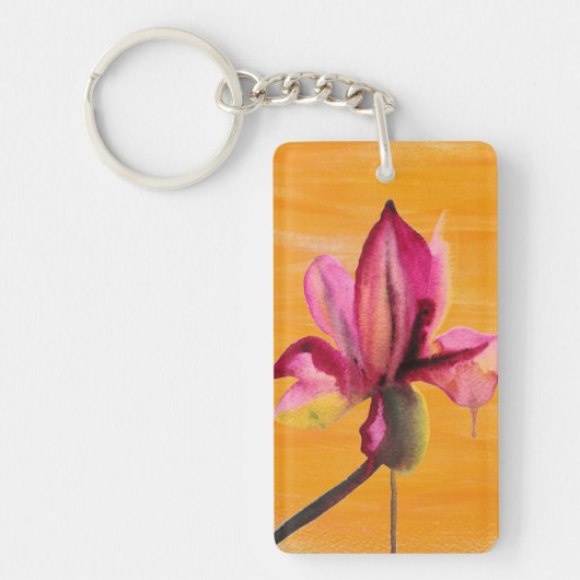 Paarse orchidee waterverf oranje pop sleutelhanger (Voorkant)